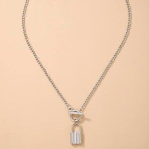 925 Sterling Silver Padlock Toggle Necklace